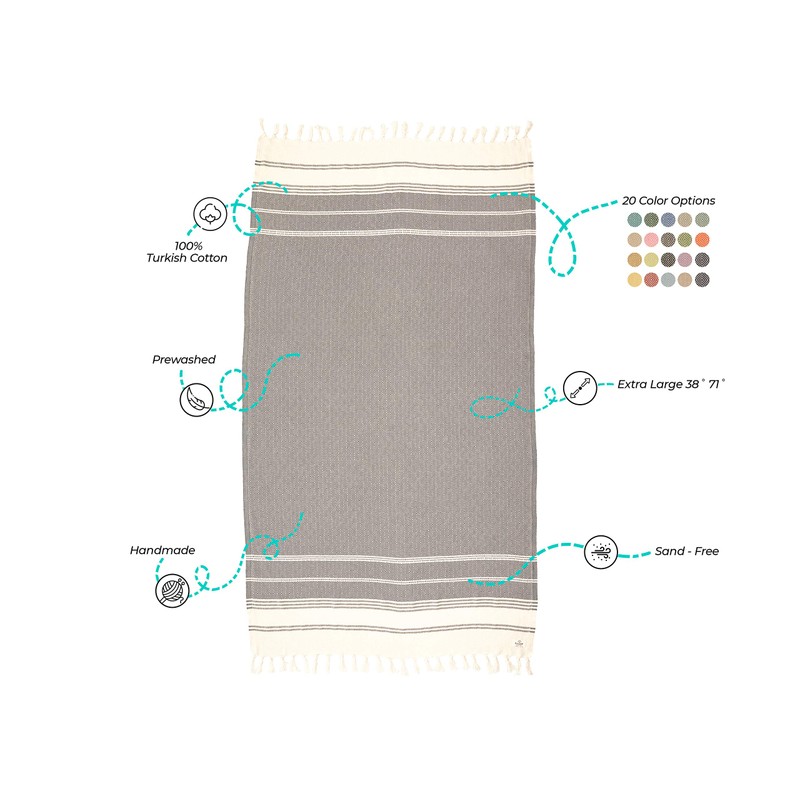 Bergama Toalla de playa de algodón turco | 100% algodón,