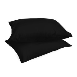 Zer0bed, Pair of Pillowcases in Cotton, 52 x 80 cm, Black, Set of 2, Plain Colour, 100% Cotton, Bed Pillow, Envelope Closure