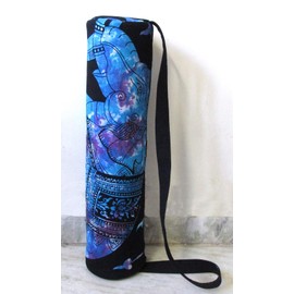 Indian Craft Castle Hippie Yoga Mat Carrier Bag with Shoulder Strap Yoga Mat Bag Gym Bag Beach Bag (Blue Elephant Tree)