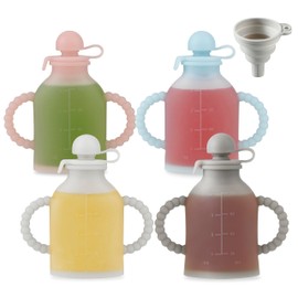 PandaEar 4 Pack Reusable Silicone Baby Food Pouches, Washable Freezer Squeezable Pouch for Toddler Kids, BPA-Free Silicone Refillable Baby Food Storage, 4oz