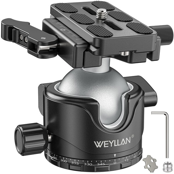 WEYLLAN EH46L ボールヘッド 自由雲台 プロフェッショナルボールヘッド レバー式ロック機構搭載 薄型46mm耐重設計 ARCAスイス互換クイックリリースプレート対応 最大耐荷重25kg/55lbs 三脚/モノポッド/天体望遠鏡用