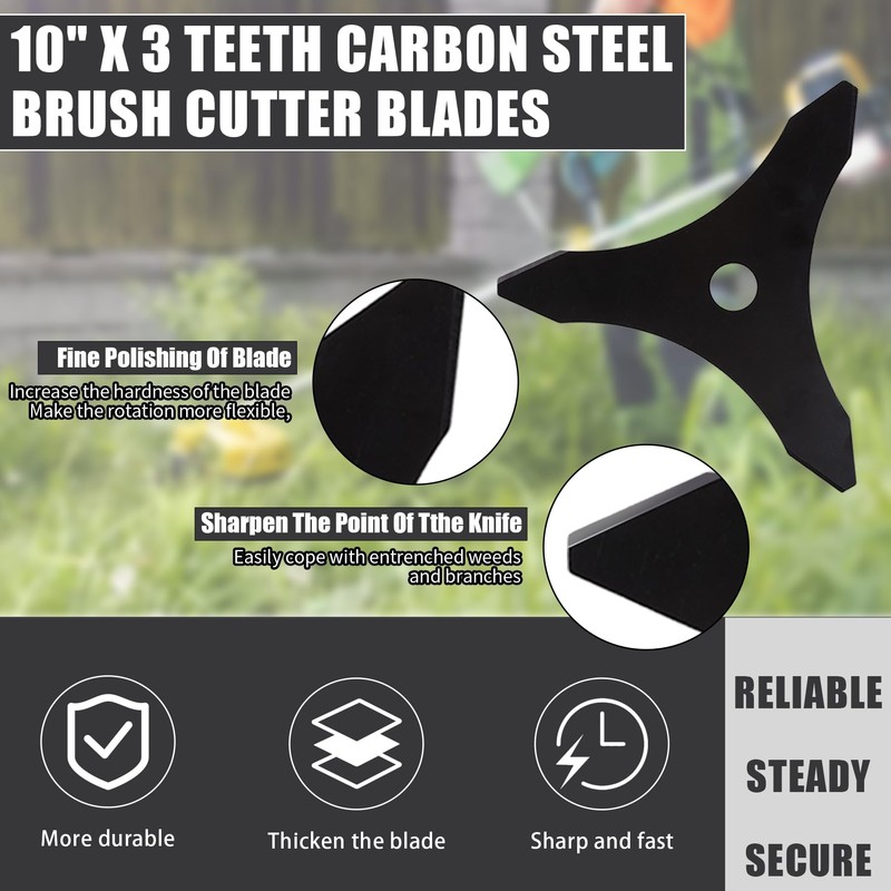 10" x 3 Teeth Carbon Steel Brush Cutter Blades &