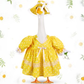 Aliceset Summer Goose Outfit Yellow Polka Dots Porch Goose Clothes Cute Lolita Skirts with White Daisy Hat for 23" Spring Outdoor Summer Patio Yard Lawn Art Decoration