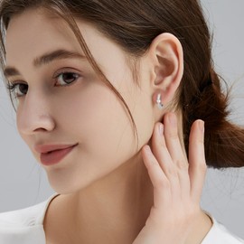 KRKCLIFE Hoop Earrings for Women with Cubic Zirconia, 15mm 925 Sterling Silver Huggie Hoops Earrings, White Gold Plated Hypoallergenic, Line Design Jewelry Gift for Girl Women