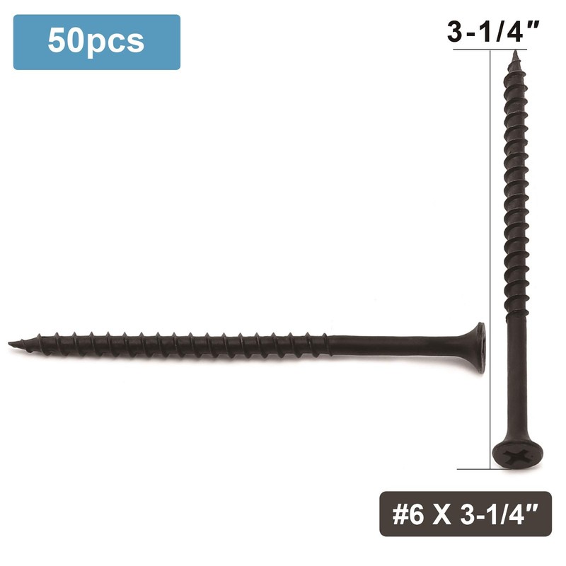#6 x 3-1/4" Wood Screw 50PCS Black Phosphate Coated Stainless