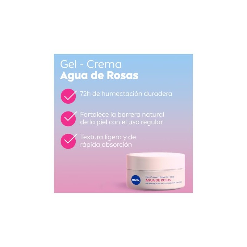 Nivea Agua Rosas Gel Crema Hidratante Ácido Hialurónico Una Piel