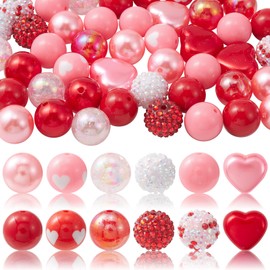 DanLingJewelry 50Pcs 20mm Valentine's Day Theme Beads Pink & Red Bubblegum Beads Acrylic Heart Beads for DIY Jewelry Making Accessories