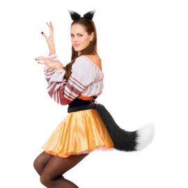 DRESHOW Cat Ears and Wolf Fox Tail Set Neck Choker Faux Fur Ears Hair Clips Cosplay Party Costume for Adult