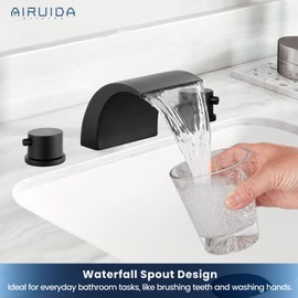Airuida Roman Tub Faucet 3 Hole Waterfall Bathtub Faucet with 2 Handles,Widespread Tub Filler with Water Supply Lines and Pop-Up Drain,Matte Black
