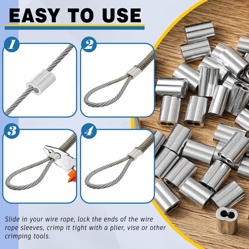 Yaocom 200 Pcs 1/8 Aluminum Crimping Loop Sleeve Cable Crimp