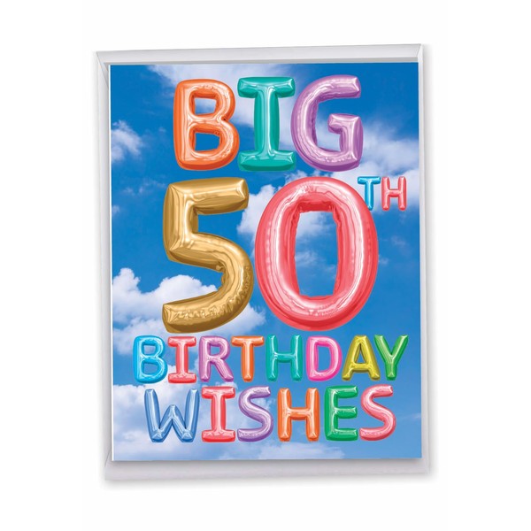 The Best Card Company - 50th Jumbo Birthday Greeting Card (8.5 x 11 Inch) - 50 Years Old Celebration (Not 3D or Layered) - Inflated Messages Milestones 50 (Not Actual Balloons) J5651CMBG-US