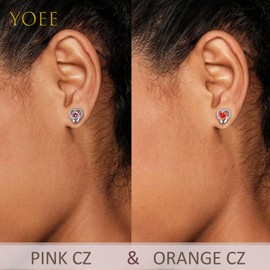 Pink Heart Earrings Set, Sterling Silver Stud Earrings, Silver Studs Earrings for Women Girls, Orange Birthstone Earrings Gifts for Daughters, Hypoallergenic Earrings Studs Jewellery Gifts for Her