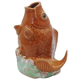 Kisangel Elegant Outdoor Fountain Nozzle Replacement for Garden Sprayer Carved Ceramic Carp Statue Pond Decor