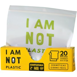 I Am Not Plastic ST144020 Pack of 20 Hermetic Bags, 18 x 17 cm (7" x 6.7"); 50 Microns; Compostable; Freezable; Reusable