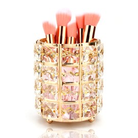 Makeup Brush Storage Crystal Makeup Brush Holder Pen Container Brush Holder Cosmetic Organiser Desktop Decoration (Gold)