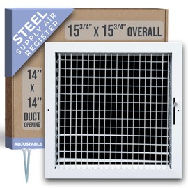 Fits 14x14 Duct Opening Steel Adjustable Air Supply Grille by Handua | Register Vent Cover Grill for Sidewall and Ceiling | White | Outer Dimensions: 15.75" X 15.75"