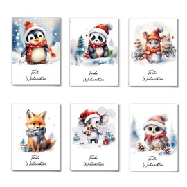 Christmas Cards with Envelope Set (20 Pieces) - 10 Animal Motifs, 2 Pieces Each - A6 Folding Cards - Christmas Cards - Funny Christmas Cards - Animal White