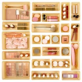 Vtopmart Juego de 25 organizadores de cajones de plstico, 4 tamaos verstiles bandejas organizadoras de cajones de bao y tocador, contenedores de...   