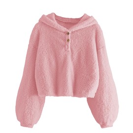 GAMISOTE Kids Girl's Fuzzy Hoodies Warm Loose Button Down Pullover Sherpa Jacket Top Pink
