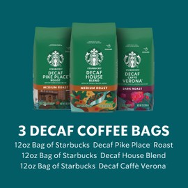 Starbucks Medium & Dark Roast Decaf Ground Coffee, Variety Pack, 3 bags (12 oz each)