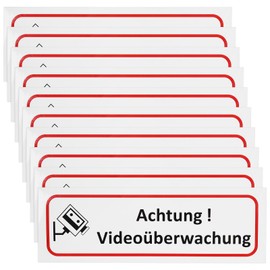 eMagTech Pack of 10 Warning Video Surveillance Stickers, 196 x 65 mm, PVC Stickers for Outdoor and Indoor Use, Waterproof Sign Stickers (German Version)