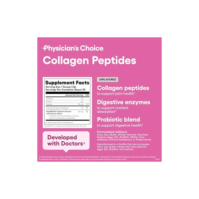 Physician Choice Polvo Péptidos Colágeno Absorción Mejorada Apoya Cabello Piel