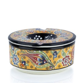 EVANILIFE Decorative Ceramic Jar-Colorful Decorative Jar with Lid-Handmade Small Decorative Jar-Windproof Unique Jars-Turkish Home Decor (Yellow)