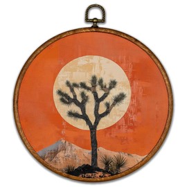 BCUANGD Western Round Wall Art Decor - Retro Desert Landscape Wall Art Canvas Frame Artwork Prints, Rustic Vintage Sun Tree Round Wall Hanging Decorations for Home Farmhouse Bedroom, 10"x10"