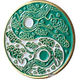 RecoveryChip Sakura Tree Cherry Blossom Ying Yang Green and White Serenity Prayer Medallion