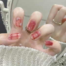 Press on Nails Square Short Length, 24 Pcs Full Cover Reusable False Nails with Sticky Tabs, Artificial Acrylic Glossy Fake Nails with Lattic Designs, Stick on Nails Coffin with Glue for Women