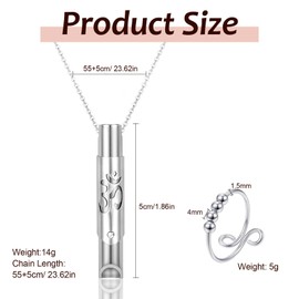 Joybble Anxiety Relief Necklace Set, Stress Relief Breathlace Necklace and Relief Rings, Mindful Stress Relief Tool, Breathing Chain for Men and Women Gifts Christmas Valentine Birthday, Silvery