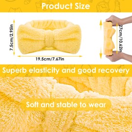 Molain Spa Headband, Bowknot Hair Bands Makeup Headbands Women Coral Fleece Elastic Headband Washing Face Hair Wrap for Washing Face Shower Sports Beauty Skincare (Yellow)