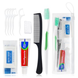 HAIFOTRVA 5 Set Personal Care Travel Toiletries Sets Bulk,7-in-1 Disposable Toothbrushes with Toothpaste and Floss,Comb,Soap,Cover,Zip Bag Toiletry Travel Toothbrush Kit for Homeless,Hotel,Charity