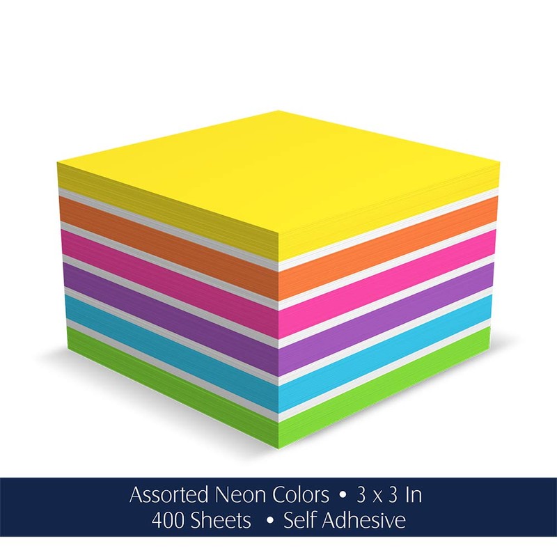 iScholar IQ Neon Sticky Notes Cube, 3 x 3 Inches,