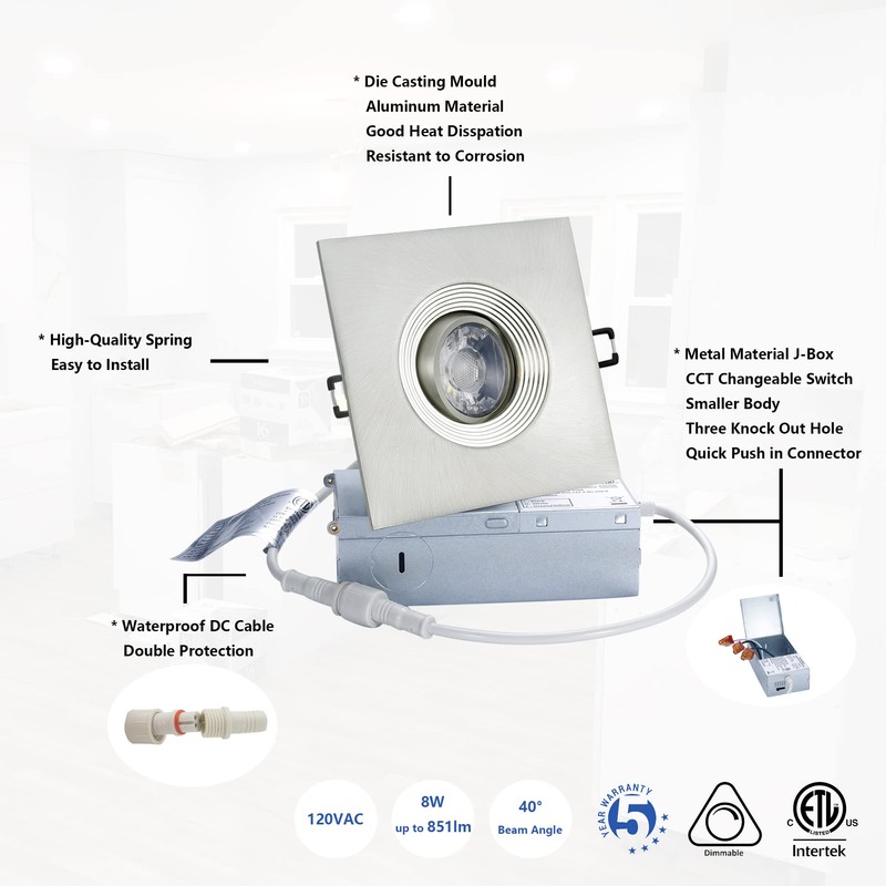 POPANU Canless Recessed Gimbal Downlight Rotatable-Spotlight 5 CCT 4 Inch