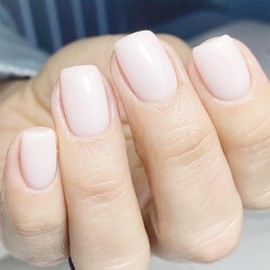 White Press on Nails - Nude White | Short Square Fake Nails,Solid Color Acrylic Nails,Full Cover Glossy False Nails with Jelly Glue,Stick on Nails for Women | Nails Press Ons 12 Sizes-24Pcs