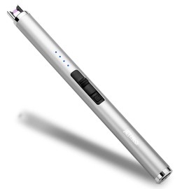 JETPRO USB Rechargeable Candle Lighter Electronic Arc Lighter Windproof Flameless with Safety Button for Camping Cooking BBQ (Silver)