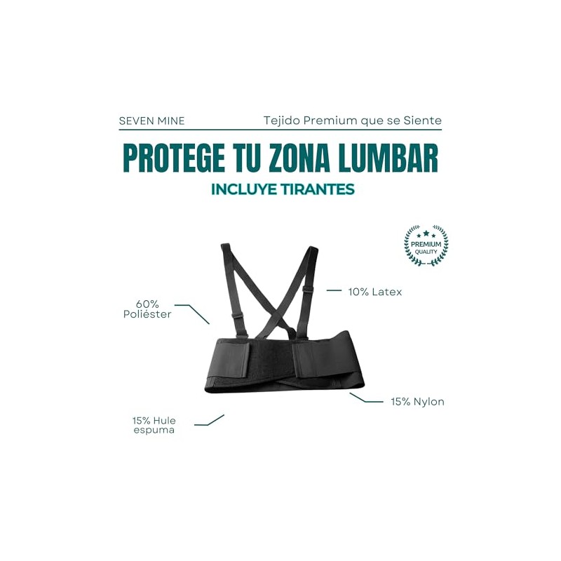 SEVEN MINE Faja Industrial Lumbar con Tirantes | Doble Cierre