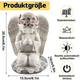 Solar Angel Garden Statue, LED Guardian Angel Figure, Grave Decoration, Outdoor Decoration, Prayer Angel Solar Light, Weatherproof Grave Decoration, Garden Decoration Figures for Autumn Decoration, Yard, Cemetery, Windowsill, Patio, 20.5 cm