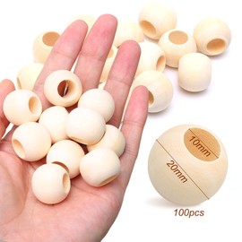 Wooden Beads for Crafting, Large Hole Natural Wood Beads for DIY Craft Making, Small Beads 20mm x100, 10mm Hole