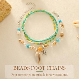 Fashband Boho Seashell Anklets Beach Layered Starfish Anklet Bracelets Colorful Adjustable Foot Chain Accessories for Women