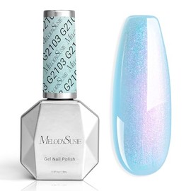 MelodySusie Blue Aurora Shimmer Gel Nail Polish,Sparkle 0.5 Fl Oz Soak Off UV LED Holographic Blue Glitter Gel Polish Gift for Women Nail Art Manicure Salon DIY Nail Design Decoration at Home-G2103