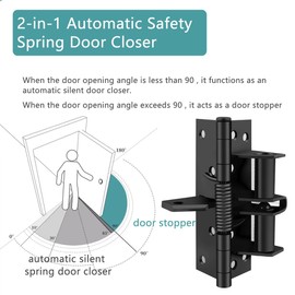 2 in 1 Door Closer Automatic Safety Spring Door Closer Door Stopper,Easy to Install to Convert Hinged Doors to Self-Closing (Black)