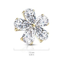Pierced Owl 14GA Stainless Steel Internally Threaded CZ Crystal Flower Dermal Anchor Top (Gold Tone)