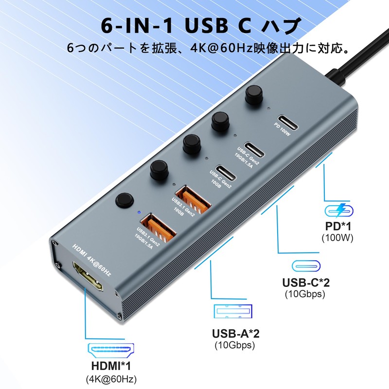 USB Hub, Type-C USB C Hub, 6 in 1 Docking