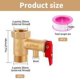 BDHYYM Pack of 2 0.8 Mpa Pressure Relief Valve Boiler, Safety Valve 6 Bar 1/2 Inch, Safety Pressure Limitation Valve, Suitable for Water Heaters, Water Tanks etc