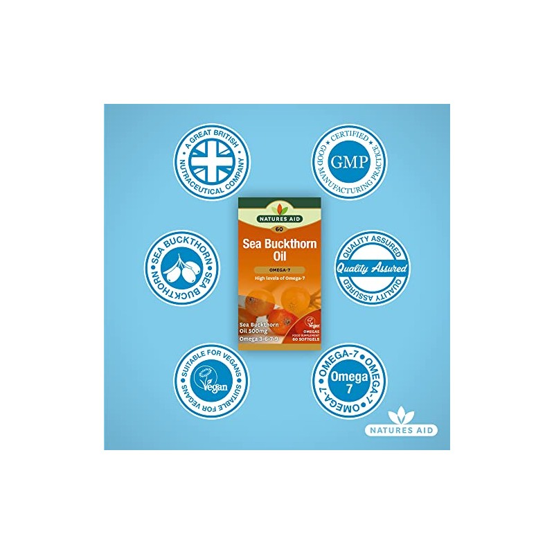 Natures aid 100% Pure Omega-7 Sea Buckthorn Oil 500mg, 60