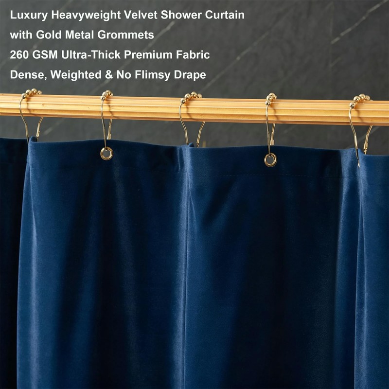 HYAWGE Navy Blue Shower Curtains for Bathroom, Navy Blue Velevt