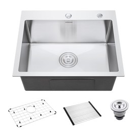 18-Inch Drop-In Kitchen Sink Bar Sink, SINKVINE Stainless Steel Indoor and Outdoor Sink for Laundry RV, Deep Single Bowl Top Mount Prep Sink w/Drain Strainer, Bottom Grid, Roll-up Drying Unit, 18x18