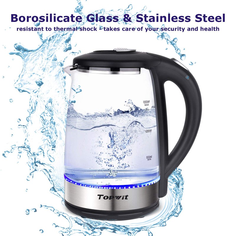 TOPWIT Electric Kettle Glass Hot Water Kettle, 2.0L Water Warmer,